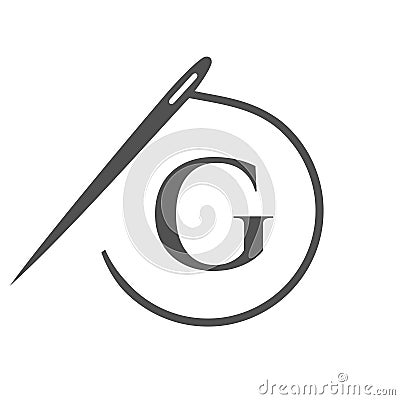 Letter G Tailor Logo, Needle and Thread Logotype for Garment, Embroider, Textile, Fashion, Cloth, Fabric Vector Illustration