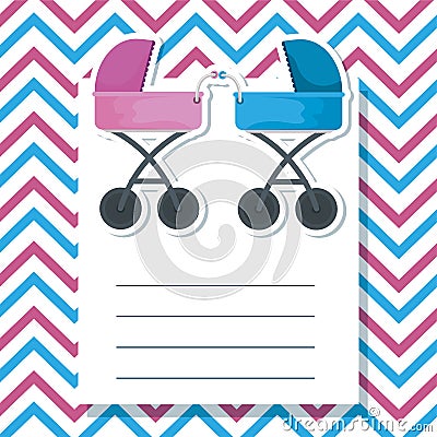 letter girl and boy baby carriages Cartoon Illustration