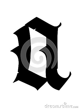 Letter A in the Gothic style. Vector. Alphabet. The symbol is isolated on a white background. Calligraphy and lettering. Medieval Vector Illustration