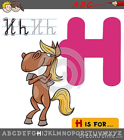 Letter h with cartoon horse Vector Illustration