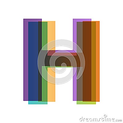 Letter H in overlay color transparency style isolated on white background. Alphabet folded from different retro colors Cartoon Illustration