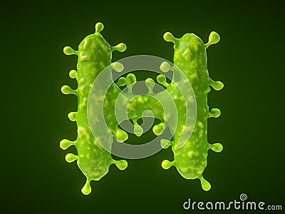 Letter H shaped virus or bacteria cell. 3D illustration Cartoon Illustration