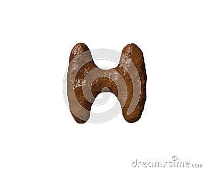 Brown dirt or shit alphabet - letter H on white background, 3D illustration of symbols Cartoon Illustration
