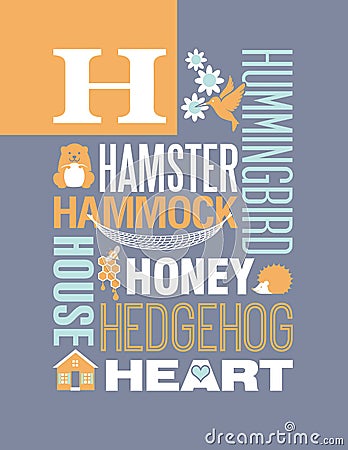 Letter H words typography illustration alphabet poster design Vector Illustration