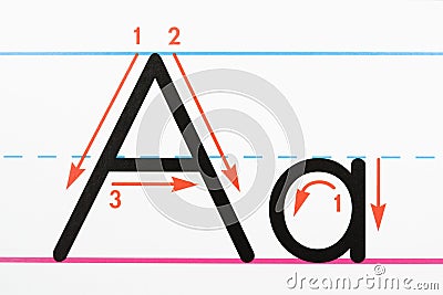 Letter A handwriting page. Stock Photo