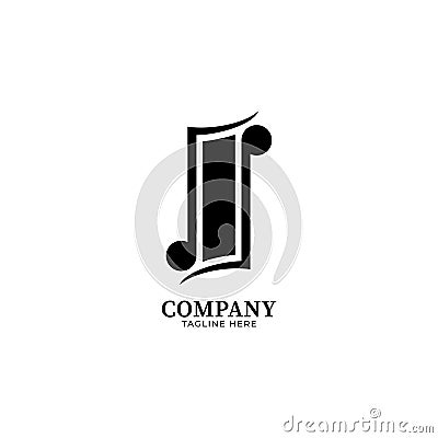 Letter I Alphabet Music Logo Design isolated on white color background. Initial and Musical Note, Quaver, Eighth Notes logo Stock Photo