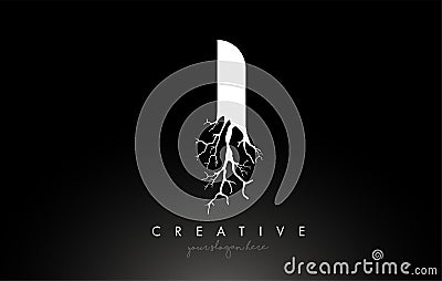 Letter I Design Logo with Creative Tree Branch. I Letter Tree Icon Logo Vector Illustration