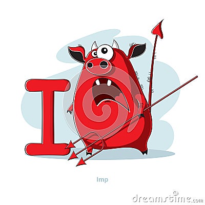 Letter I with funny Imp Vector Illustration