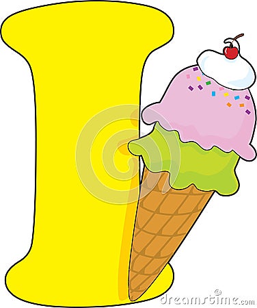 Letter I with a an Ice Cream Cone Vector Illustration