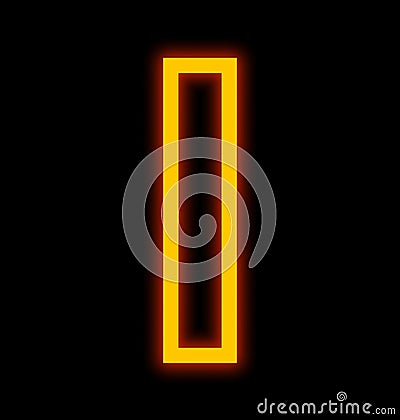 Letter I neon lights outlined isolated on black Stock Photo