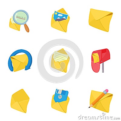 Letter icons set, cartoon style Vector Illustration