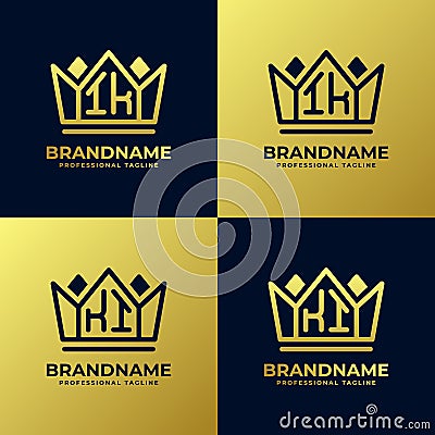 Letter IK and KI Home King Logo Set, suitbale for business with IK or KI initials Vector Illustration