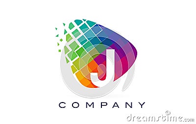 Letter J Colourful Rainbow Logo Design. Vector Illustration