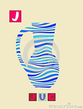 Letter J. Cute cartoon english alphabet with colorful image and word. Vector Illustration