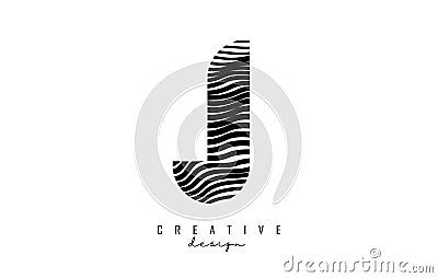 Letter J logo with black twisted lines. Creative vector illustration with zebra, finger print pattern lines Vector Illustration