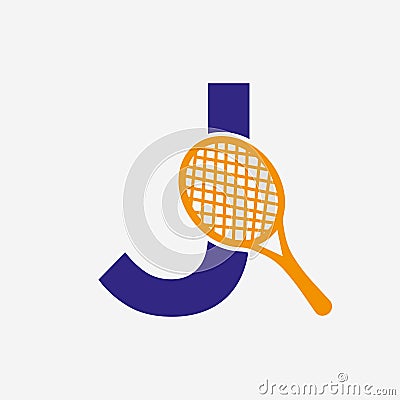 Letter J Padel Tennis Logo. Padel Racket Logo Design. Beach Table Tennis Club Symbol Vector Illustration