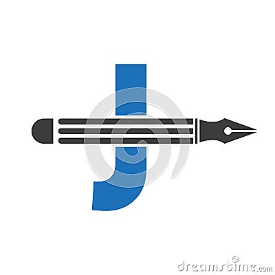 Letter J with Pencil Logo Design Concept for Art Designer Logotype Architects Logo Vector Template Vector Illustration