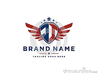 Letter JT with american eagle wing emblem. Flying hawk wings shield vector design element. Good for mascot, sport Team, patriotic Vector Illustration