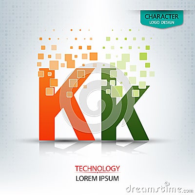 The letter k, character digital technology logo design Cartoon Illustration