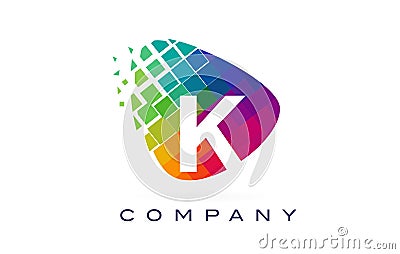Letter K Colourful Rainbow Logo Design. Vector Illustration