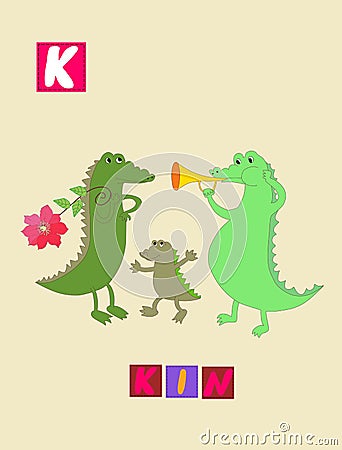 Letter K. Cute cartoon english alphabet with colorful image and word. Vector Illustration