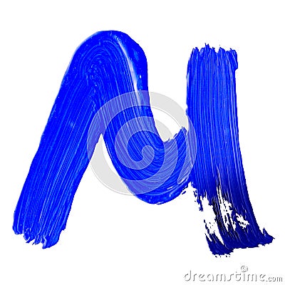 Letter M drawn with blue paints Stock Photo