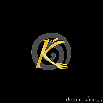 Letter K with fork Food catering gourmet classic premium restaurant logo icon Vector Illustration