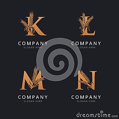 Letter K L C and N with abstract wheat logo template Vector Illustration