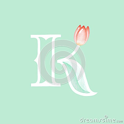 Letter K letterhead elegant pretty hand drawn floral illustration logo Cartoon Illustration