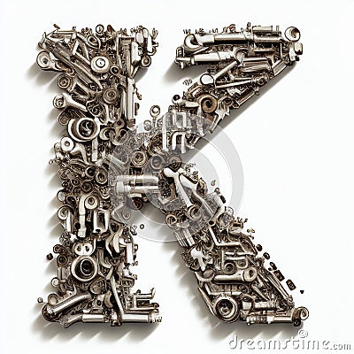 Letter K made of many keys, isolated on white, design element, for design, decor, children's illustration Cartoon Illustration