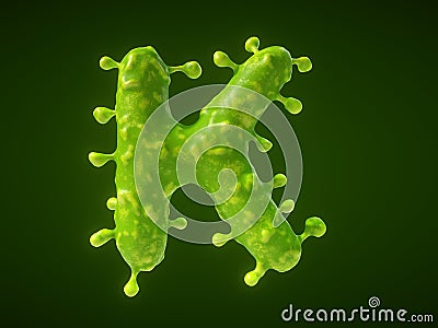 Letter K shaped virus or bacteria cell. 3D illustration Cartoon Illustration