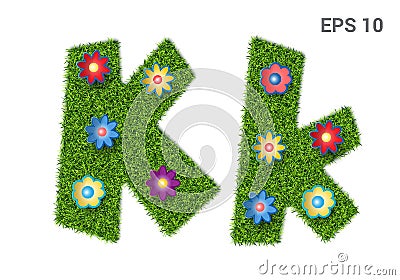 Letter Kk with a texture of grass and flowers Vector Illustration