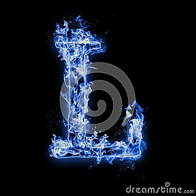 Letter L. Blue fire flames on black Stock Photo