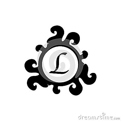 Letter L Decorative Alphabet Logo isolated on white Background. Elegant Curl & Floral Logo Concept. Luxury black Initial Abjad Vector Illustration