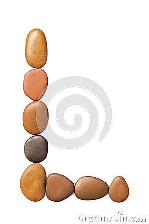 Letter L made of marine small pebbles, top view. Alphabet made of stones Isolated Stock Photo