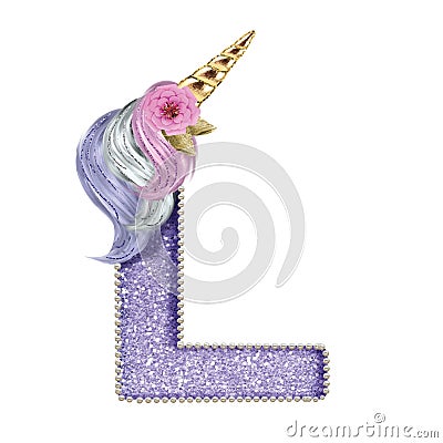 LETTER L // INITIAL // MONOGRAM - L - UNICORN 3D ALPHABET Stock Photo