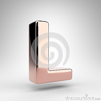 Letter L uppercase on white background. Rose gold 3D letter with gloss chrome surface Stock Photo