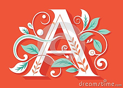 letter a with leafs and floral decoration illustration designicon graphic Cartoon Illustration
