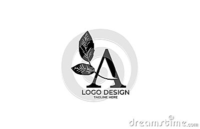 Letter A Linked Beauty Black Leaf Logo Design Concept Stock Photo