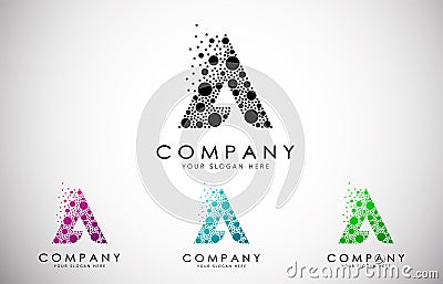 A Letter Logo set with Dispersion Effect and Dots Vector Illustration