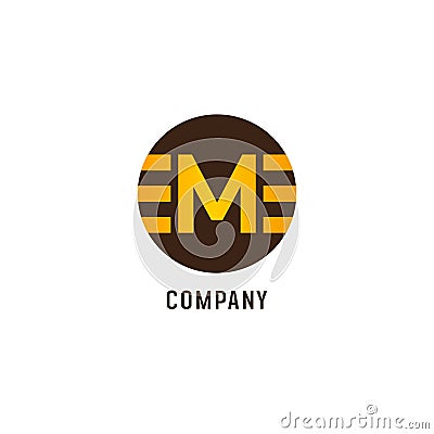 Letter M Alphabetic Logo Design Template, EM Abjad, Flat Simple Clean, Black, Coffee Brown, Gold Vector Illustration