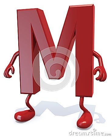 Letter M with arms and legs posing Cartoon Illustration