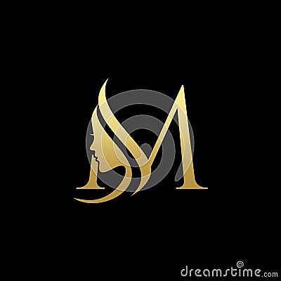 Letter M Beauty Women Face Logo Design Vector Vector Illustration