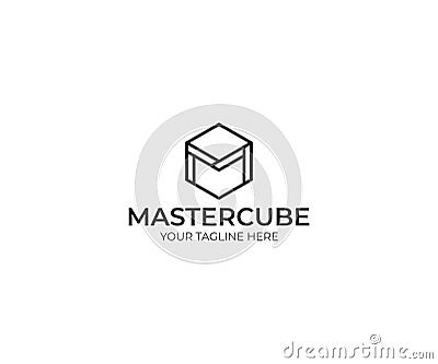 Letter M Cube Logo Template. Line Hexagon Vector Design Vector Illustration