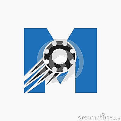 Letter M Gear Cogwheel Logo. Automotive Industrial Icon, Gear Logo, Car Repair Symbol Vector Illustration