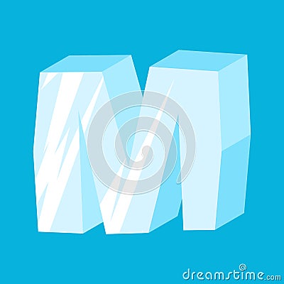 Letter M ice font. Icicles alphabet. freeze lettering. Iceberg A Vector Illustration