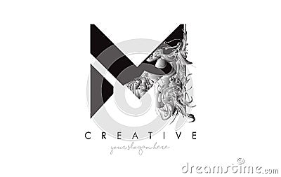 Letter M Logo Design Icon with Artistic Grunge Texture In Black and White Vector Illustration