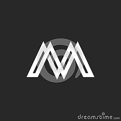 Letter M logo modern monogram, paper ribbon material design style, identity initial emblem mockup, overlapping white stripes with Vector Illustration