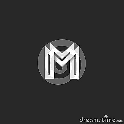 Letter M logo monogram, overlapping line mark MM initials combination symbol mockup, black and white typography design hipster Vector Illustration