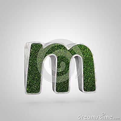 Letter M lowercase. Flowerbed with grass isolated on white background. Stock Photo